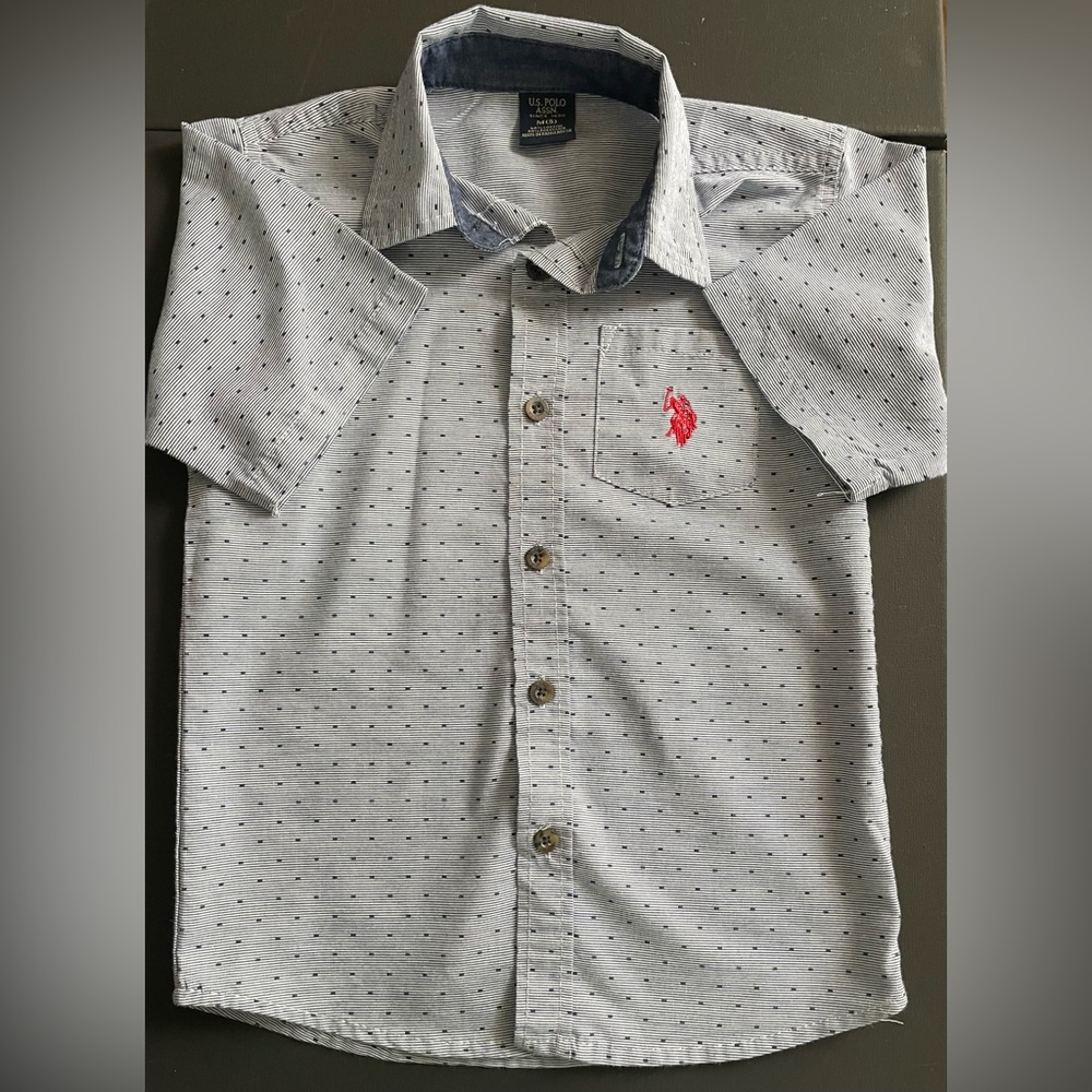 U.S. Polo Assn. Gray Polka Dot Kids Shirt with Red Logo